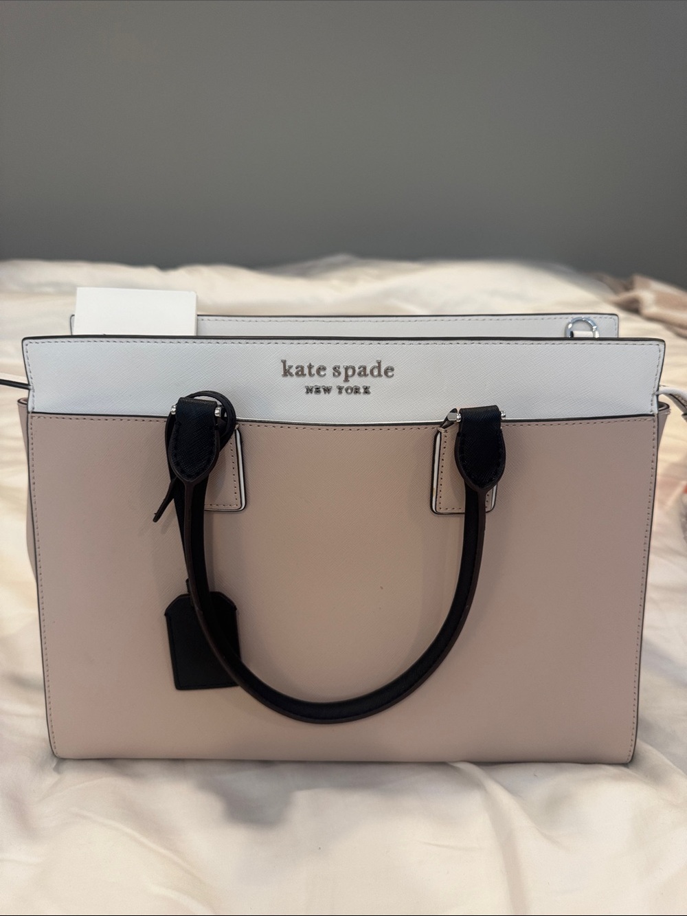 kate spade Two-Tone Leather Tote in Cream, White & Black